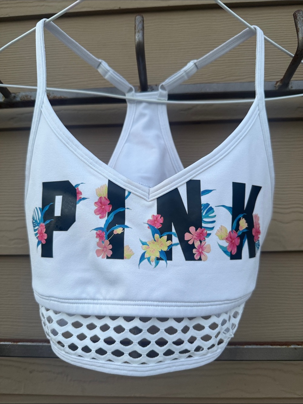 Victoria's Secret White Mesh-Trim Sports Bra